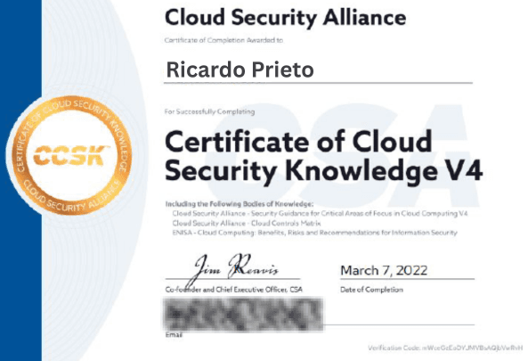 Certificate of Cloud Security Knowledge by Cloud Security Alliance