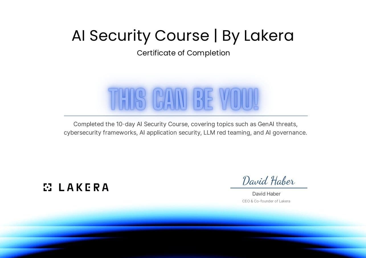 Lakera.ai certificate of completetion